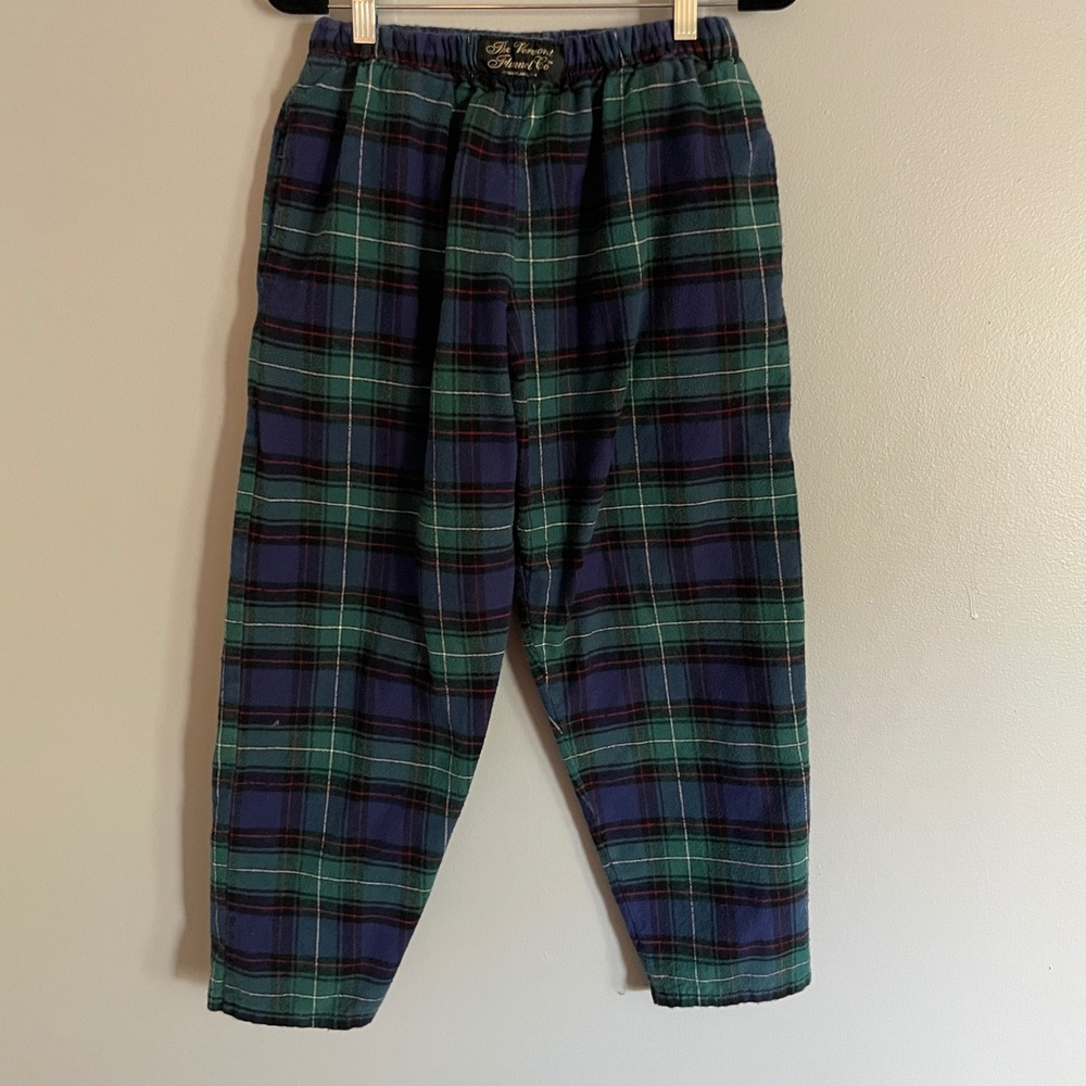 The Vermont Flannel Co Pajama Pants Unisex XS Green Blue Plaid Lounge Cozy